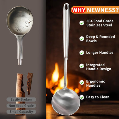 5 Pcs Newness Cooking Utensils Set, 304 Stainless Steel Kitchen Utensils Set, Metal Kitchen Accessories, Include Soup Ladle, Slotted Skimmer Spoon, Spaghetti Spoon and Spatula, Dishwasher Safe