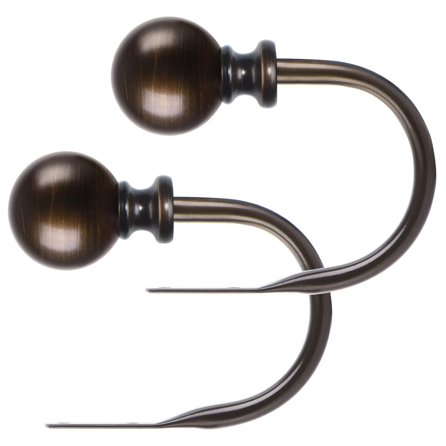 KAMANINA Curtain Holdbacks, Decorative Curtain Tiebacks Wall Mounted with Round Finials, Metal Window Treatment Holdbacks with Screws, Bronze Curtain Hooks for Drapes (1 Pair/2 Pack, Small)