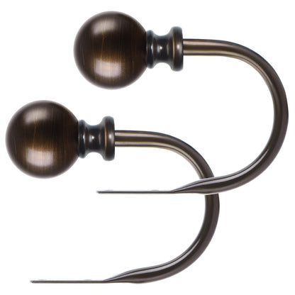 KAMANINA Curtain Holdbacks, Decorative Curtain Tiebacks Wall Mounted with Round Finials, Metal Window Treatment Holdbacks with Screws, Bronze Curtain Hooks for Drapes (1 Pair/2 Pack, Small)
