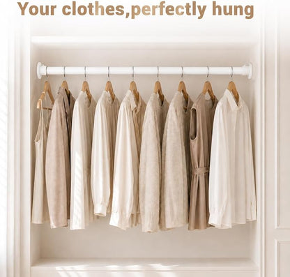 Closet Rod Adjustable 17 to 83 Inch, 1-1/4” Diameter, Closet Rods for Hanging Clothes, Stepless Metal Heavy Duty Hanging Rod for Closet Wardrobes Laundry RV (White)