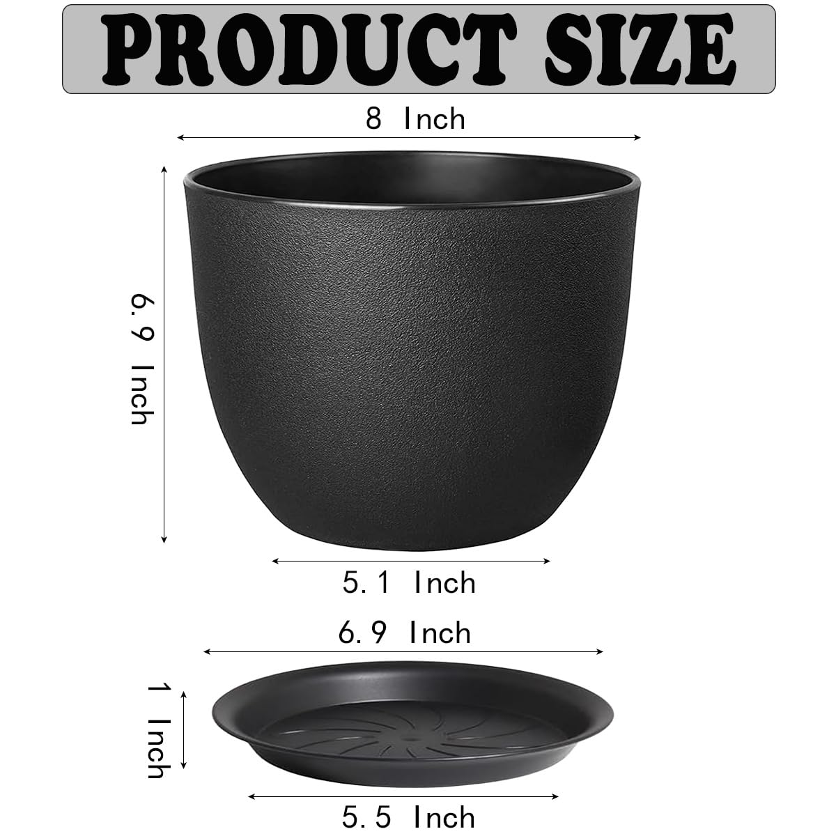 SE SUN-E 12 Inch 2 Pack Outdoor Flower Pots, Planting Pots with Saucers, Garden House Plants Planters with Drainage Hole Plant Pots Indoor Plants Black Color Plastic