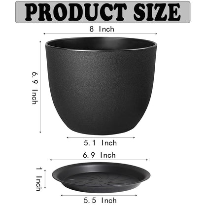 SE SUN-E 12 Inch 2 Pack Outdoor Flower Pots, Planting Pots with Saucers, Garden House Plants Planters with Drainage Hole Plant Pots Indoor Plants Black Color Plastic