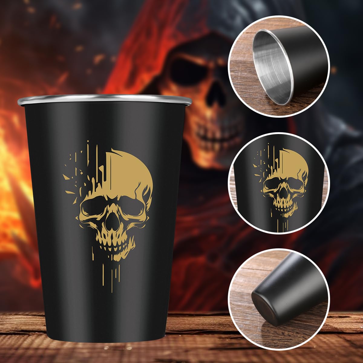 MR.BARWARE Skull Stainless Steel Beer Cups, Skull Gifts for Goth Fan, Stackable Camping Mugs for Outdoor Indoor Activity, Father's Day Halloween Christmas Gifts for Men Women, 500ML(2 Pack)