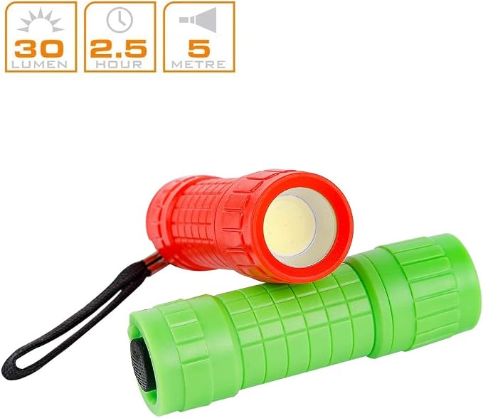Whaply Small Mini Flashlights Pack of 6,Assorted Colors,New Type Cob Light,with 18 AAA Battery (6 Pack)