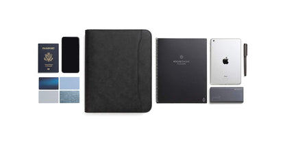 Forevermore Portfolios Padfolio Binder - Professional Faux Leather Travel Organizer Pouch for Tablet, Documents, Presentation Folders, Zipper Closure, Notepad - Black