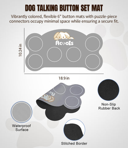 6 Piece Dog Talk Buttons, Dog Buttons for Communication with Non-Slip Mat, 30s Recordable Voice Commands To Train Pet, Dog Talking Buttons Starter Set with 48 Scene Stickers Suitable for Easy Training