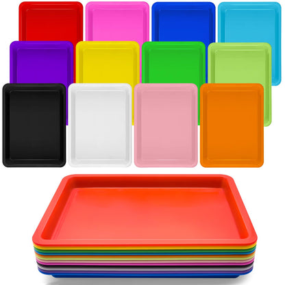 12 Colors Plastic Art Trays,12 Pack Large Activity Crafts Tray Set,Colorful Activity Serving Tray for Painting,Jewelry,Beads,Home School,Art DIY Projects and Serving Organizer