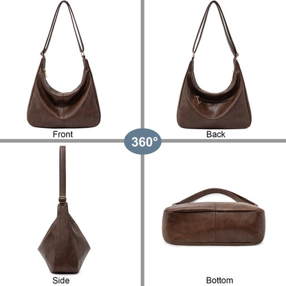 NIUEIMEE ZHOU Hobo Bags for Women Foldable Vegan Leather Shoulder Handbag Slouchy Tote Crossbody Purses