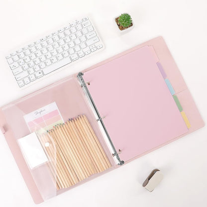 SKYDUE Pink 3 Ring Binder with Clipboard,1 Inch Linen Binder for 3 Hole Punch Letter Size Loose Leaf Paper with 5 Dividers, Pocket and Labels School and Office Supplies