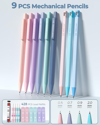 Four Candies 56 PCS Stationery Set, Cute Storage Case with Supplies, 6 Multicolor Pens, 12 Pastel Highlighters, 5 Gel Pens Black Ink, 9 Mechanical Pencils for College Essentials Stuff (Blue)