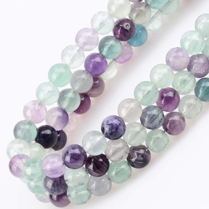 100Pcs Natural Crystal Beads Stone Gemstone Round Loose Energy Healing Beads with Free Crystal Stretch Cord for Jewelry Making (Flourite, 8MM)