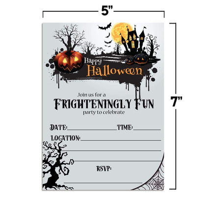 Frighteningly Fun Jack O’ Lantern & Haunted House Halloween Party Invitations, 20 5x7 Fill In Cards with Twenty White Envelopes by AmandaCreation