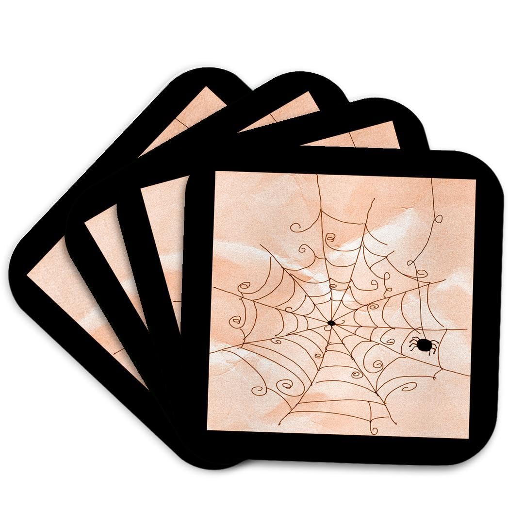 3dRose cst_167446_1 Spider Web with Spider, Black and Orange, Halloween-Soft Coasters, Set of 4