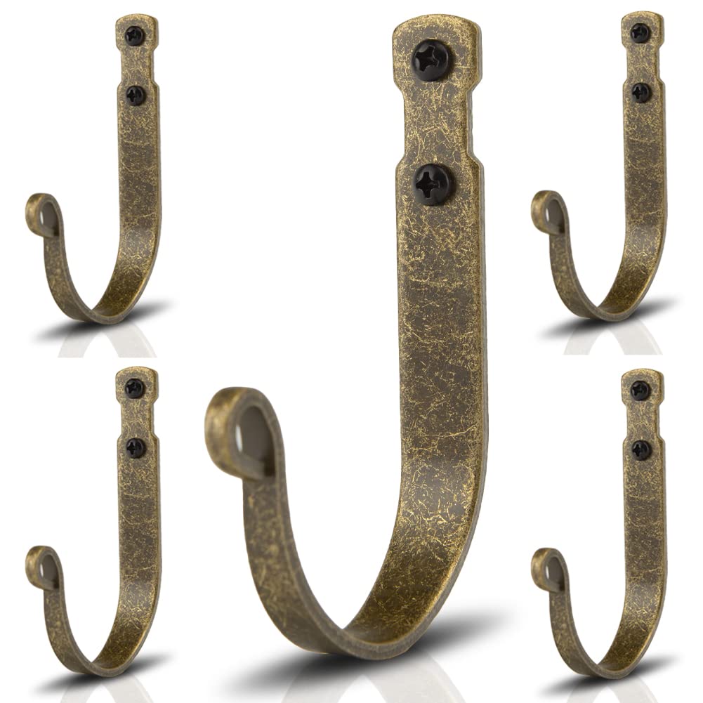 Wrought Iron Wall Mounted Hooks Heavy Duty Garage Storage Organizer Decorative Hanger for Home Garage Bathroom Kitchen Door Office Hanging Coat, Keys, Towel, Tools, Bags, Hat (Bronze)
