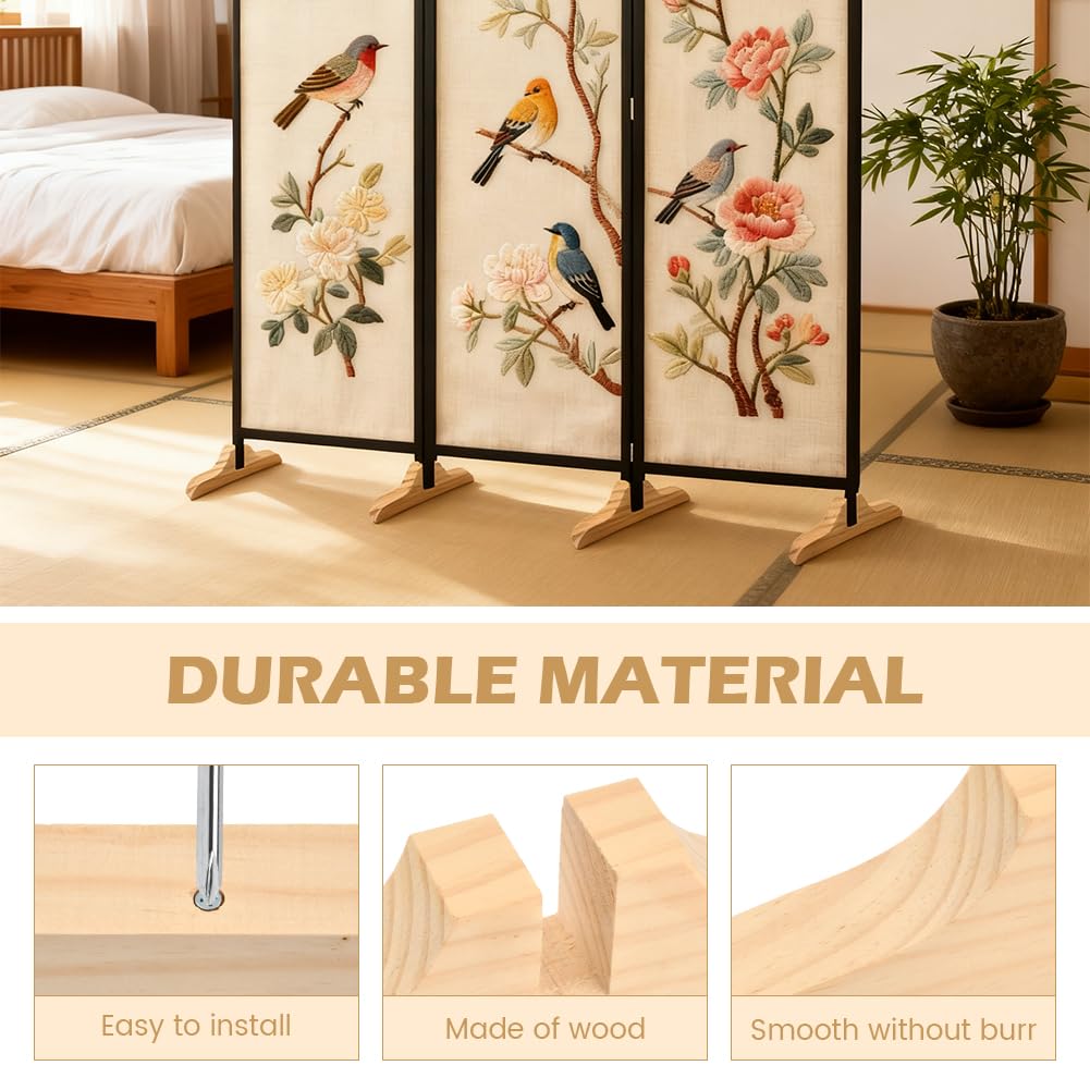 5pcs Folding Room Divider Stand with Screws and Screwdriver,Wooden Rooms Divider Stand,Folding Privacy Screen Holder, Room Screen Holder Feet Partition for Hotel Home Office