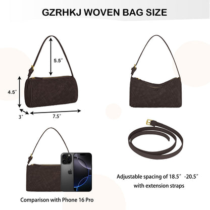 GZRHKJ Mini Woven Bag, Leather Woven Handbag with Adjustable Strap, Small Purses for Women, Top-handle Bags, Mini Evening Bag