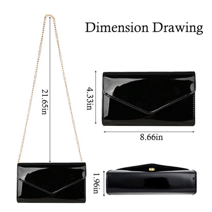YAPAIOU Leather Envelope Evening Bag for Women Patent PU Clutch Purse for Formal Wedding Party Cocktail Prom Black