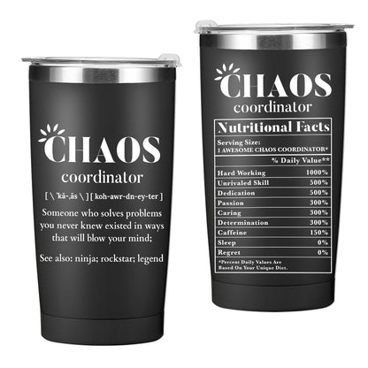 Chaos Coordinator Tumbler Thank You Gifts Water Bottle Boss Gifts Double Wall Travel Coffee Mug Stainless Steel Vacuum Insulated Thermal Cup for Men Secretary Supervisor Leader Mentor Boss Day