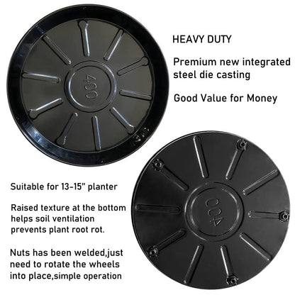 SKAFORZ Rolling Planter Caddy(430lbs Capacity), Heavy Duty Metal Plant Stand with Brake Wheels Plant Dolly Mover Plant Pot Tray Saucer for Indoor Outdoor 16 Inches Black 2Pack
