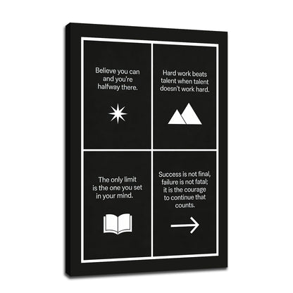 Motivational Wall Art Believe Hard Work Success Quote Inspirational Office Decor for Cubicle Small Framed Canvas Print 18x12 Inch Daily Positive Affirmations Artwork for Study Room