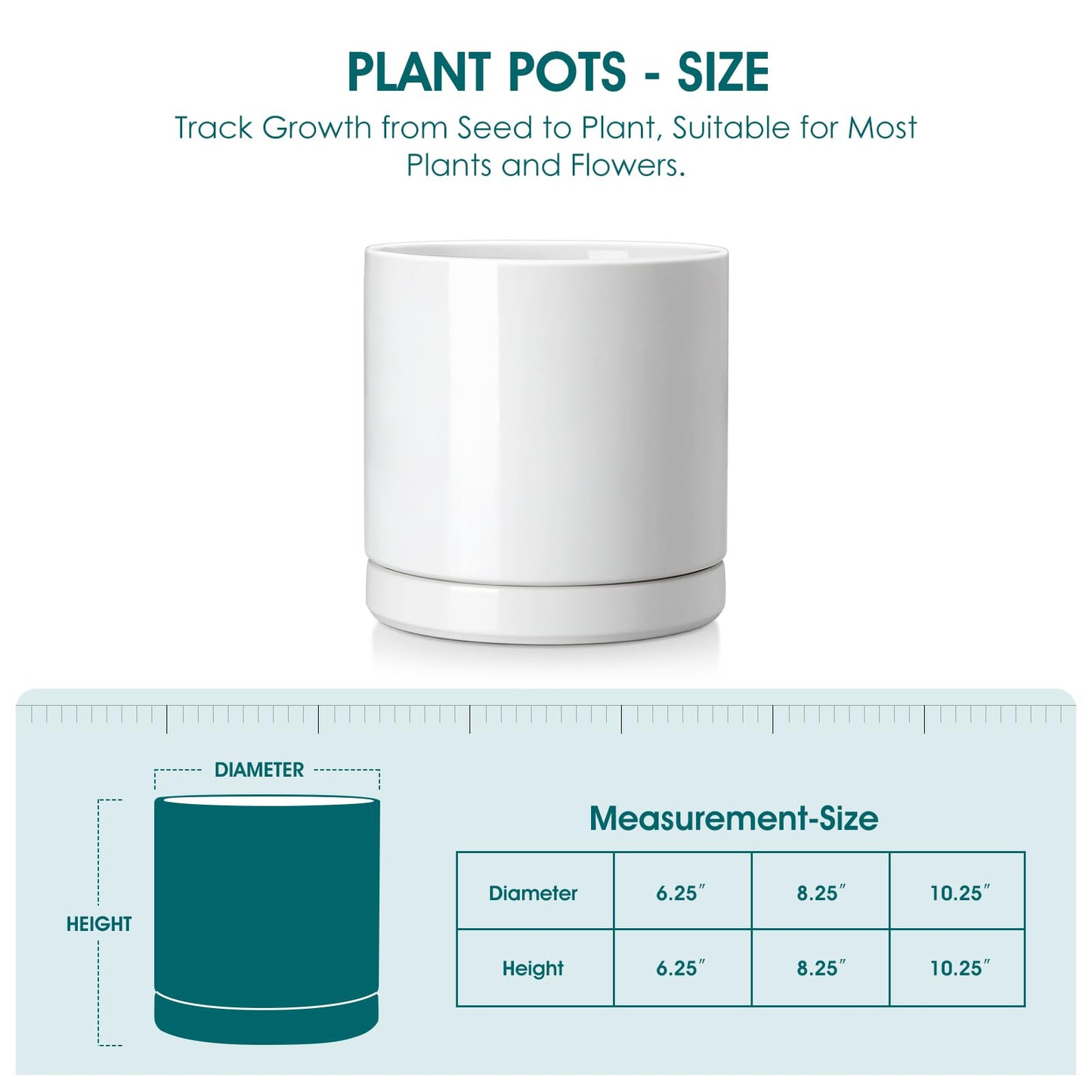 vancasso Ceramic Plant Pots, 8.25 Inch Ceramic Pot for Plants, Planters Pots for Indoor Plants with Drainage Holes, Flower Pot for Indoor House Plant, White