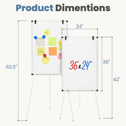 DUMOS White Board Easel 36 x 24 Inches, Magnetic White Board Dry Erase, Porbable Boards Height Adjustable, Dry Erase Board with Stand for School, Office and Home, Silver Aluminium Frame, White