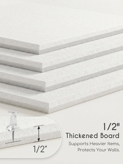 Lightomorrow 0.47" Thick Felt Pin Board Tiles, 12 Pack 11.8 x 11.8 in Bulletin Board 48" x 36", Cork Board Alternative with Adhesive & 30 Push Pins for Home Office Classroom, White