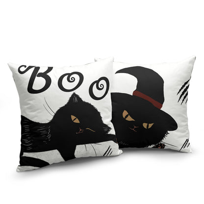 Cryfox Witch Cat Halloween Pillow Covers 18x18 Inch Set of 2 Black Boo Throw Pillows Cover Cute Holiday Pillow Cushion Case for Home Sofa Decorations