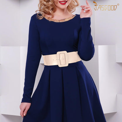 JASGOOD Women Wide Stretchy Belt Vintage Elastic Waist Belt for Dresses Fashion Ladies Waist Patent Leather Belt with Square Buckle