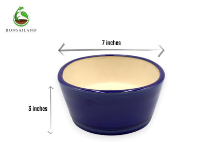 Ceramic Bonsai Planter Pot, Dark Blue, Oval Shape, 9 x 7 x 3 Inches