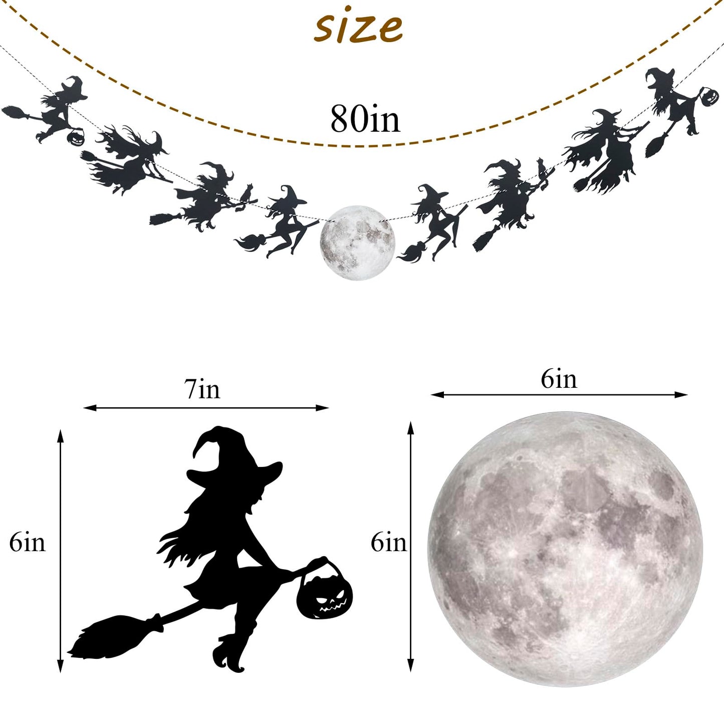 Halloween Witch Banner, Witchy Full Moon Garland, Halloween Decorations, Fall Decor