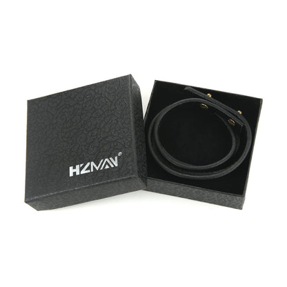 HZMAN 8.0 Inch Mens Handmade Leather Cuff Bracelet Steampunk Style leather wrap Wristband for Women Genuine Leather Bracelet (Black)