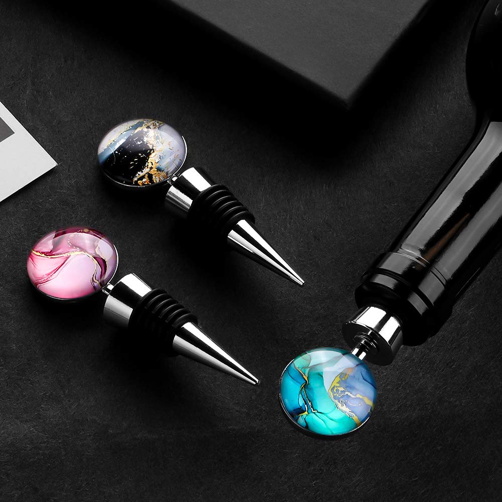 Soleebee 3 Pack Decorative Wine Stoppers, Wine Bottle Stopper with Beautiful Art Glass，Beverage Bottle Stoppers For Gifts, Bar, Holiday Party, Wedding (Style J)