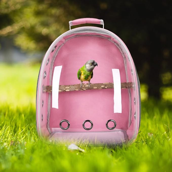 Surakey Bird Carrier Cage, Parrot Travel Backpack with Wooden Perch Standing Carrier Shoulders Bag for Pet Birds Outing Travel (Yellow)
