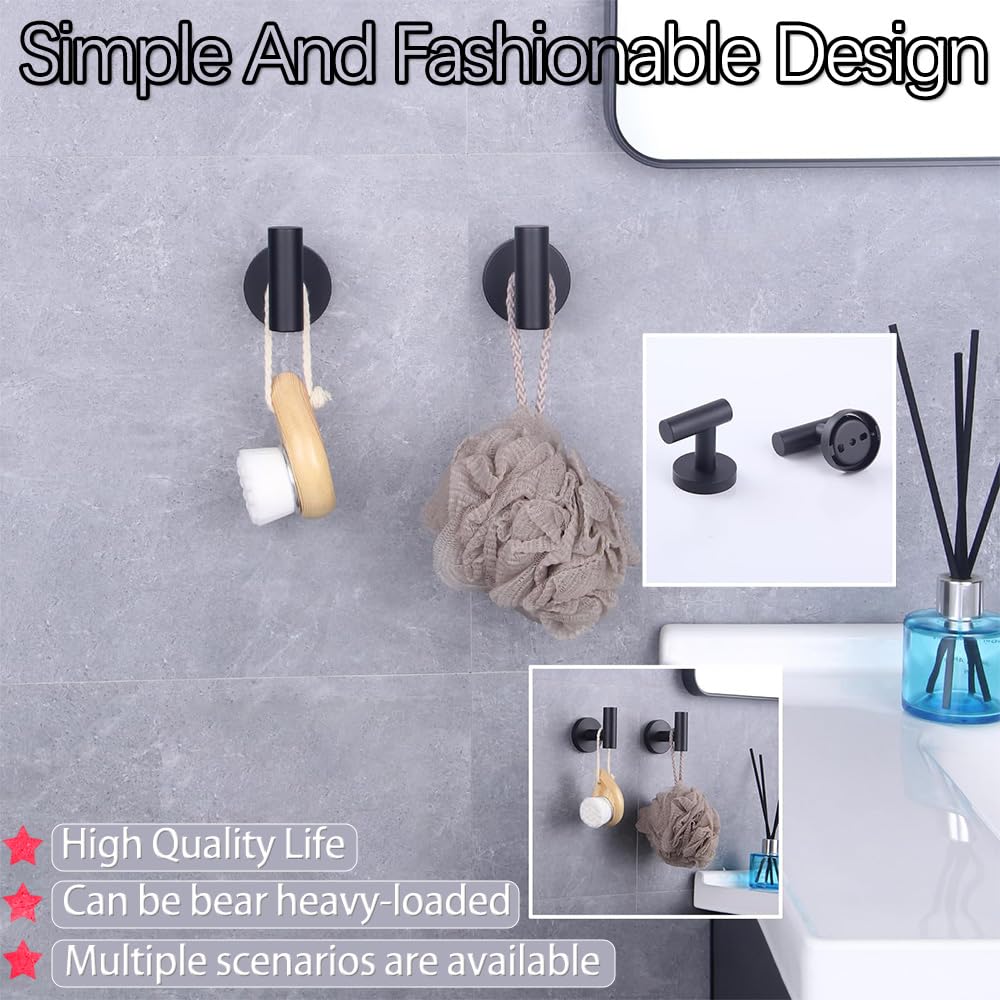 GERZWY Bathroom Matte Black Coat Hook SUS 304 Stainless Steel Single Towel/Robe Clothes Hook for Bath Kitchen Contemporary Hotel Style Wall Mounted 2 Pack AG1107B-BK