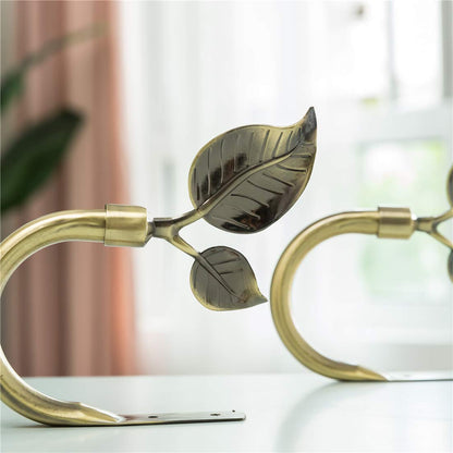 HIKMLK Leaf Shaped Curtain Tieback Holdbacks 2pcs, Handmade Metal Curtain Side Holders for Wall, Curtain Hook Pull Backs for Drapes Window Decoration
