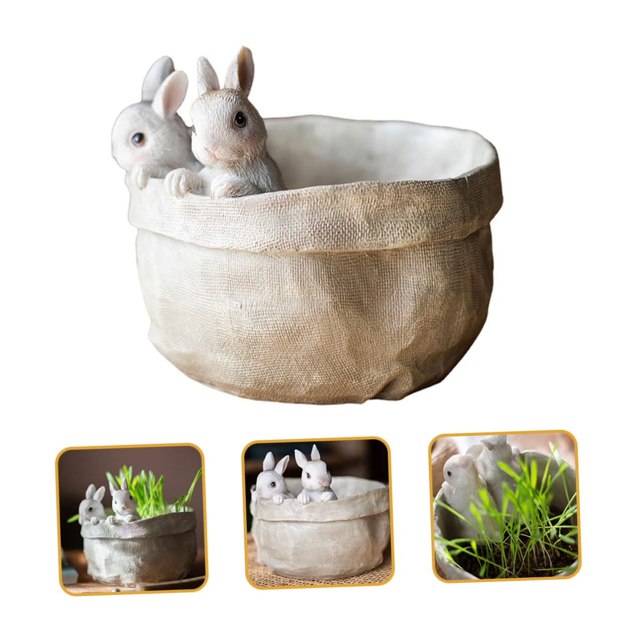 FUNOMOCYA Bunny Succulent Planter Cute Resin Pot with Simulated Rabbit Design for Home Decor Indoor Plants and Garden Adorable Animal Flowerpot for Cactus and Succulents