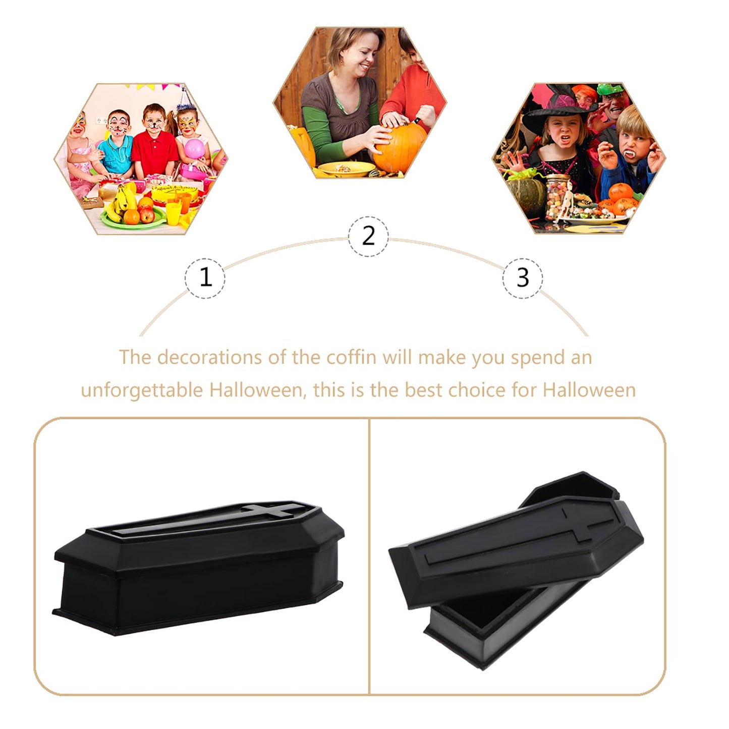 Healifty Mini Coffin Model Storage Box with Lid 2.08 X 1.1 X 0.9 Inches Black Plastic Coffin Decor for Halloween Dollhouse Ornament Candy Holder Party Prank