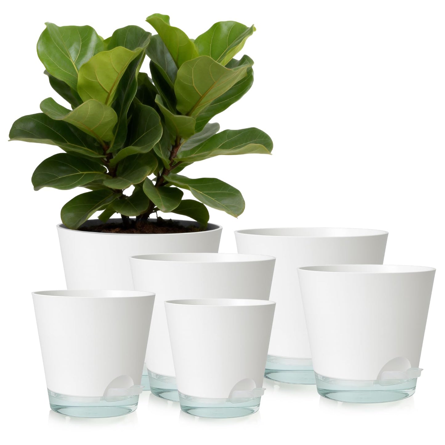 GARDIFE 2026 Upgraded Self Watering Plant Pots with Drainage Hole, 7/6.5/6/5.5/5/4 Inch Flower Planting Containers for House Plants, African Violet, Flowers, Cactus (White, 7+6.5+6+5.5+5+4 inch)