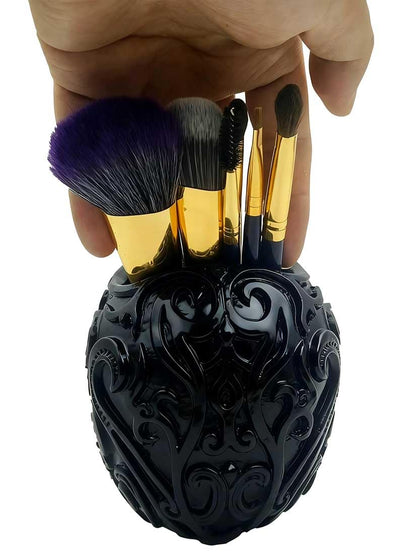 CUZOKOLA Goth Accessories Black Skull Decor for Pen Holder with Strong Resin,Skull Makeup Brush Holder for Vanity Decor,Office Organizer,Skull Planter