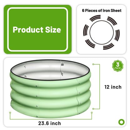 SnugNiture 3 Pcs 2x2x1ft Round Galvanized Raised Garden Bed Kit Outdoor, Metal Planter Box for Planting Plants Vegetables, Green