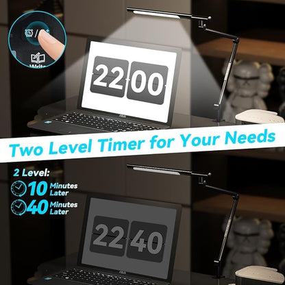 Dual Light Source LED Desk Lamp - Clamp Mount Office Table Light with Knob Remote Control, Adjustable Brightness & Color Temperature, 5 Lighting Modes for Reading, Computer, DIY