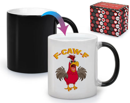 KITURE Caw-F Funny Heat changing Coffee Mug – Hilarious Chicken Pun Gift for Men & Women, Novelty Chicken Coffee Cup for Home & Office, Perfect Birthday & Office Gift 11oz Sarcastic Ceramic Tea Mug