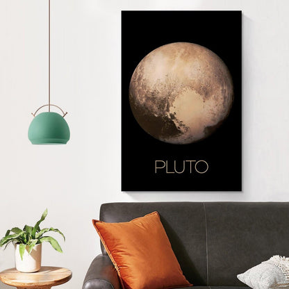 XIAOLOUTINYU Solar System Canvas Wall Art - Pluto Planet Space Poster for Kids Room Bedroom Classroom, STEM Educational Astronomy Decor, Science Gift for Boys Girls Teens, 16x24 Inch Unframed