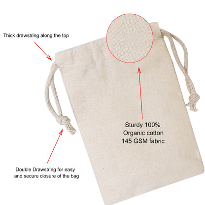 BigLotBags 100Pcs 2 x 3 Inches Premium Cotton Muslin Double Drawstring Bags, Reusable Bag Natural Cotton Bags with Drawstring Produce Bags Bulk Gift Bag Jewelry Pouch for Party Wedding Home Storage