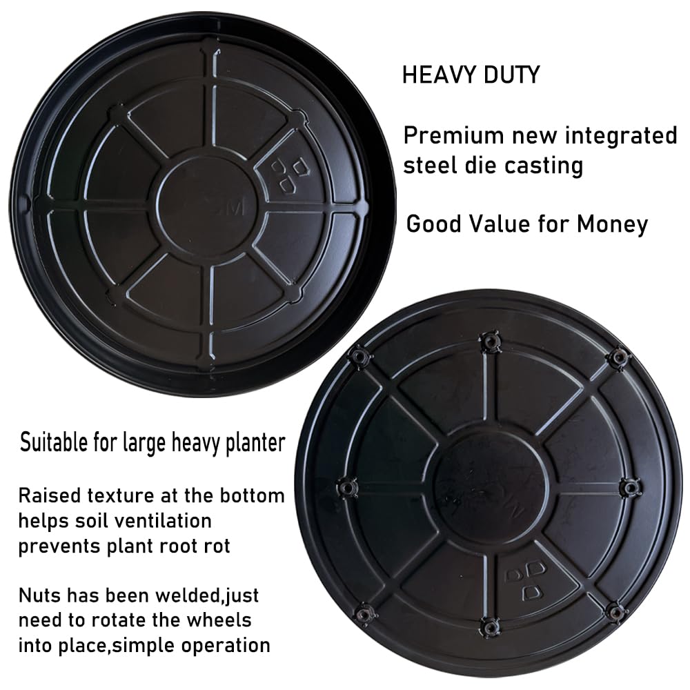 SKAFORZ Rolling Planter Caddy(470lbs Capacity), Heavy Duty Metal Plant Stand with Brake Wheels Plant Dolly Mover Plant Pot Tray Saucer for Indoor Outdoor 18 Inches Black