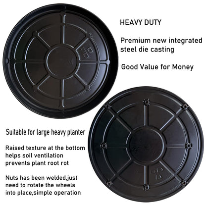 SKAFORZ Rolling Planter Caddy(570lbs Capacity), Heavy Duty Metal Plant Stand with Brake Wheels Plant Dolly Mover Plant Pot Tray Saucer for Indoor Outdoor 20 Inches Black