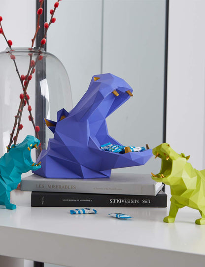 HAUCOZE Hippo Candy Dish Cookie Jar Storage Statue Modern Home Decor Sculpture Table Centerpiece Gift for Living Room Blue 9.1 Inch
