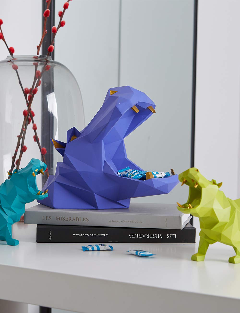 HAUCOZE Hippo Candy Dish Cookie Jar Storage Statue Modern Home Decor Sculpture Table Centerpiece Gift for Living Room Blue 9.1 Inch