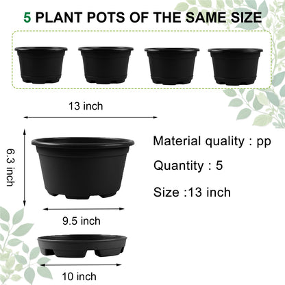 KPUVX Outdoor Flower Pots 5 Packs 13 inch pots for Plants Modern Decorative Garden Pot with Saucer, Lightweight Large Resin Planters for Indoor Plants,Decorative Resin Plant pots